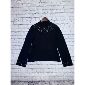 Linea by Louis Dell'Olio Black Mock Neck Beaded Embellished Sweater Size‎ M